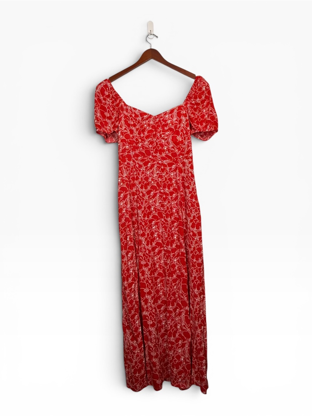 & Other Stories Red Floral Ruched Midi Dress Women EU 38 US 8 Viscose Side Slit - Picture 5 of 11